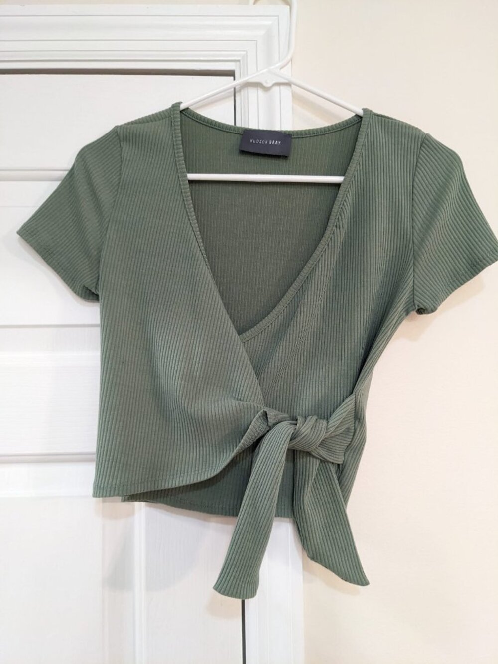Hudson Gray Green Crop Wrap Top
